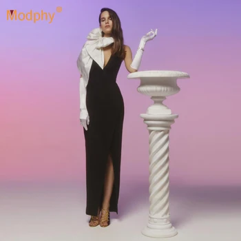 

2019 Spring Women's Elegant Long Black Dress Sexy Sleeveless V-neck Halter Bow Dress Celebrity Runway Party Dress Vestidos