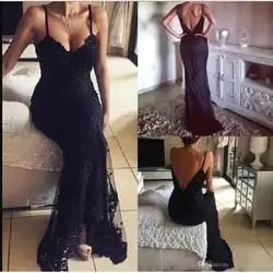 Vestidos De Fiesta Noche черный в стиле Русалочки без спины Вечерние платья Длинные 2019 Аппликация Кружева Avondjurk вечернее женское выпускное платье