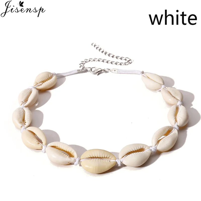 Jisensp New Fashion Black Rope Chain Natural Seashell Choker Necklace Collar Boho Shell Chokers Necklaces for Summer Beach Gift