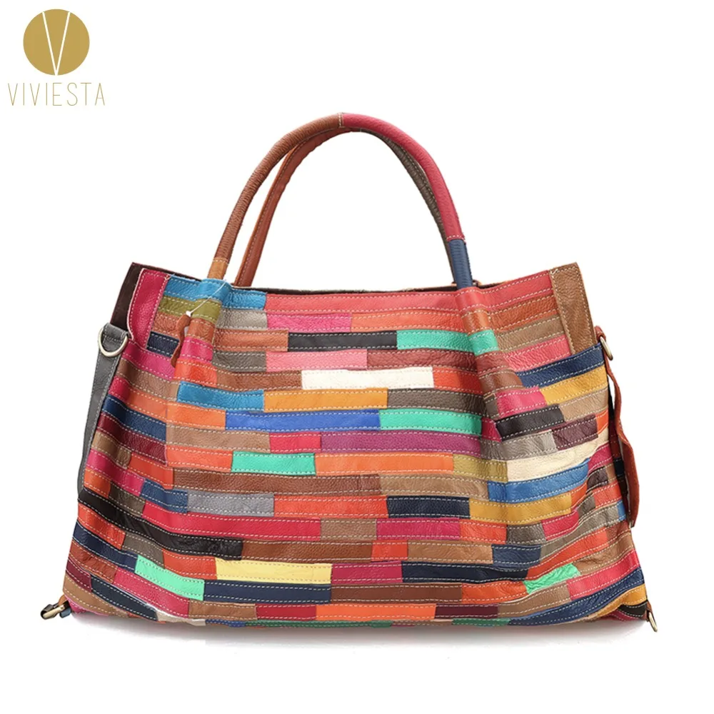 Bolso de hombro de retales de cuero genuino a rayas para mujer, bolso grande  Extra grande de cuero de becerro suave de cuero Real, bolso de mano  Hobo|bags handbags|tote bagshoulder bags -