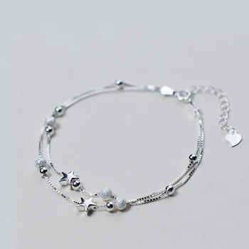 

La Monada 925 Sterling Silver Double Chain Matte Beads Stars Bracelets For Women Fashion Ladies Sterling Silver Jewelry Bracelet