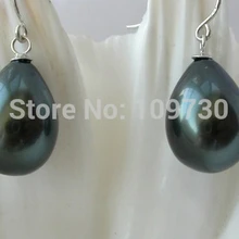 Ry00259 большой 16 мм черный барокко ожерелье из Южного морского жемчуга капельного серьги серебро