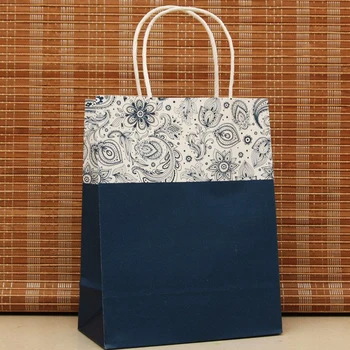 

Blue Flwoer Pattern Paper Gift Bag With Handle 27x21x11cm 10pcs/lot New Wedding Jewelry Candy Gift Package Bags H0194