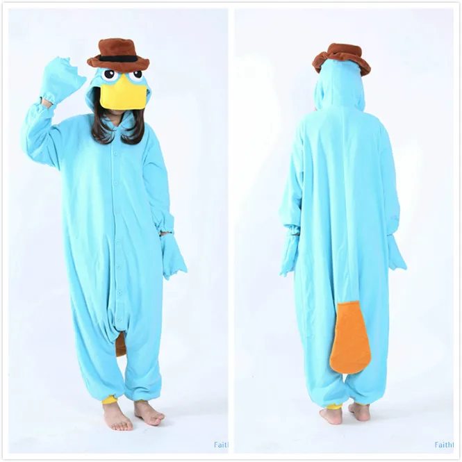 

Anime Platypus Blue Duckbill Onesie Adult Women Men Cosplay Costumes with Gloves Kawaii Pijamas Fleece Jumpsuit Rompers S-XL