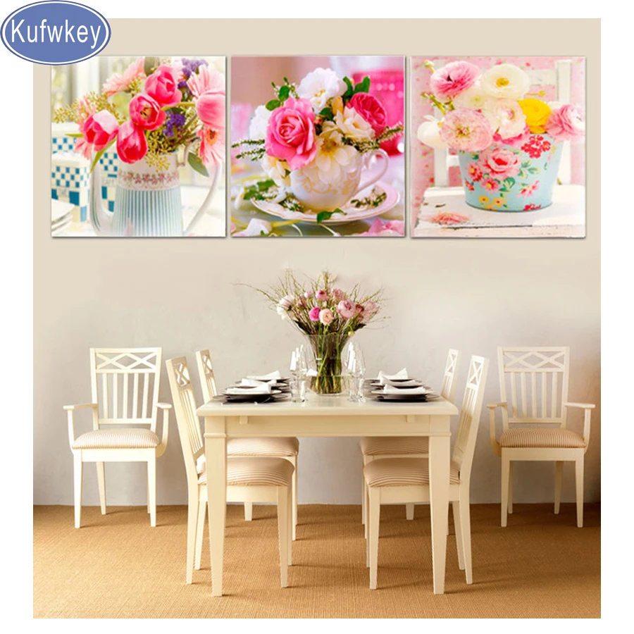 

3pcs/set 5d diy diamond painting flower full square drill diamond embroidery mosaic diamond triptych kitchen decoration painting