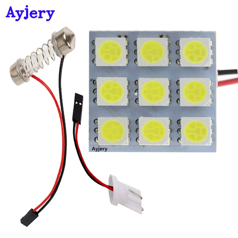 AYJERY ! 100PCS White T10 Festoon Adapters 9 SMD 5050 3 Chips LED Light