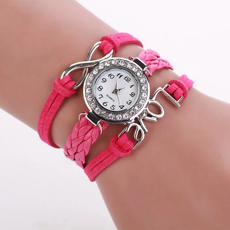Модный бренд Роскошный кожаный браслет часы женские кварцевые часы повседневные часы женские наручные часы Relogio Feminino reloj mujer - Цвет: rose red