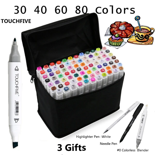 Touchfive 30 40 60 80 Colores Drawing Art Copic Markers Pen Set Oily Alcoholic Dual Headed