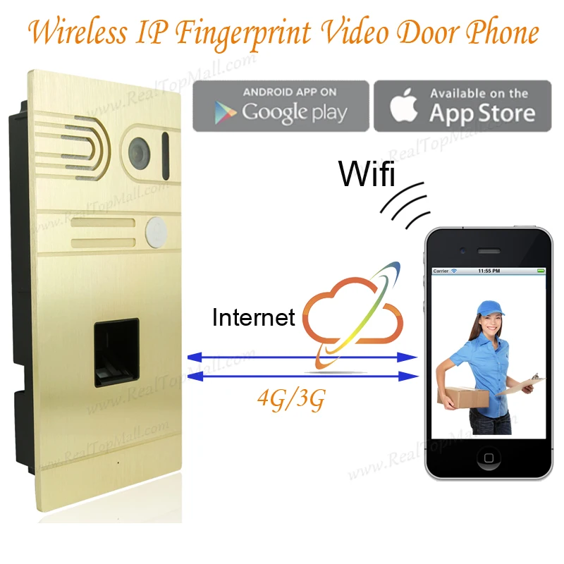 DIY Wireless Wifi IP Fingerprint Video font b Door b font Phone Wireless IP Intercom System