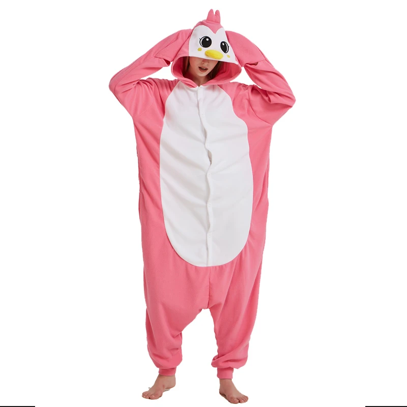 新しいピンクペンギン大人パジャマ着ぐるみハロウィンワンピースフリース生地ツナギスパースターコスプレパーティー Aliexpress