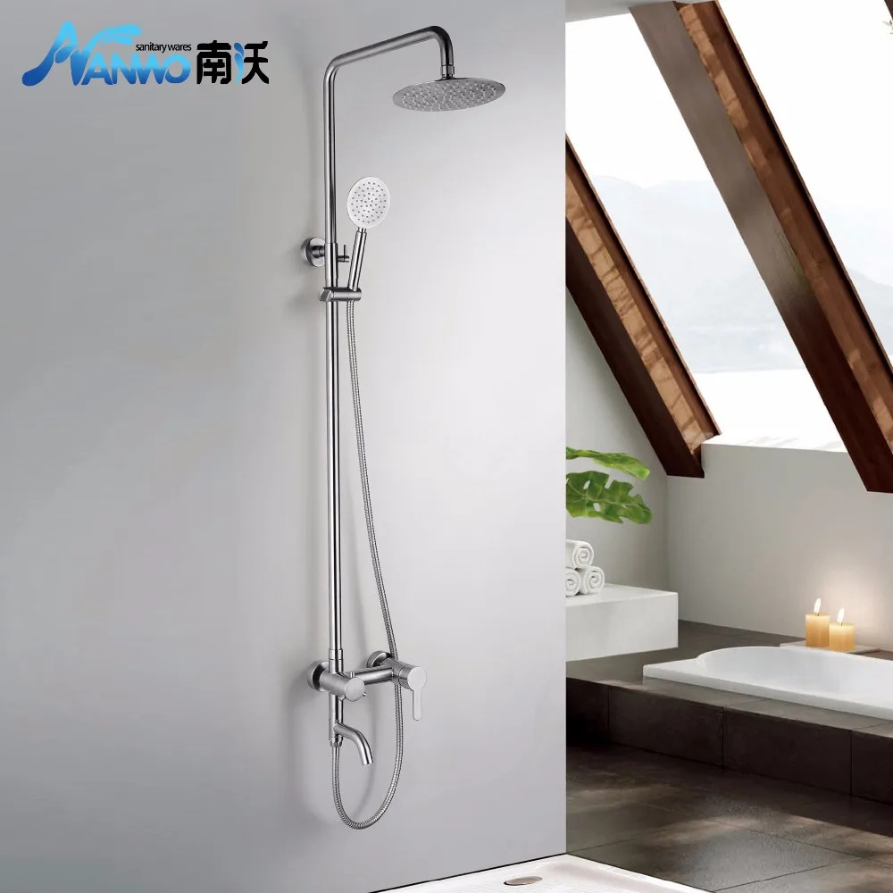 1 Set Bathroom Rainfall Shower Faucet Set Mixer Tap With Hand Sprayer Wall Mounted Chrome N