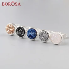 BOROSA 5 пар Новые 9 мм круглой формы Серебряный цвет титан Радужная Друза серьги-гвоздики, разные цвета Drusy серьги ювелирные изделия ZS0198