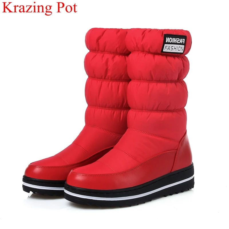 

Krazing Pot 2019 platform med heels wedge women winter cotton shoes keep warm snow boots round toe fashion mid-calf boots L90