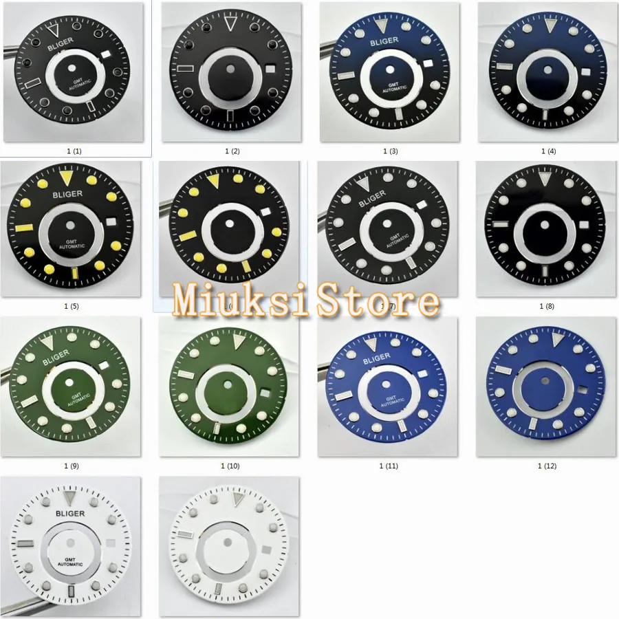 

Fashion Trend Luxury Brands Bliger 35.6mm GMT green Luminous with logo Watch Dial Fit Sea gull 5833A Movement watch