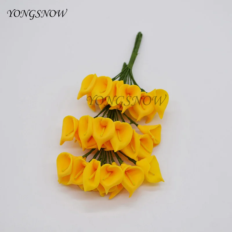 Yellow Orange 24 шт. 2-2,5 см DIY Мини Калла Лилия PE искусственные цветы из пены Свадебные украшения ручной работы букет имитация цветок декор 8DA010 - Цвет: Yellow Orange