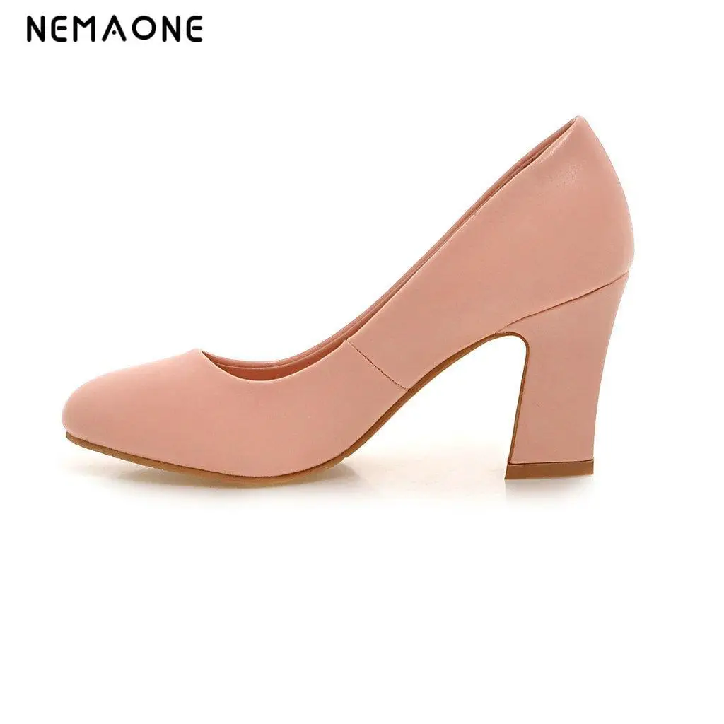 

NEMAONE Women Shoes Mary Jane Ladies High Heels White Wedding Shoes Thick Heel Pumps Lady Shoes Black Pink Beige Plus Size 43 10