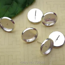 Полые сережки-гвоздики, Круглый безель, стеклянные полимерные Кабошоны, настройки, серьги, фурнитура для изготовления ювелирных изделий, посеребренные
