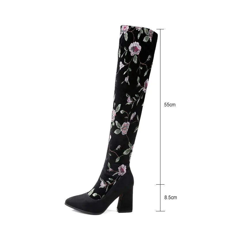 Genou Fanyuan Femmes Floral Zipper Ethnique Marque Vache Le 2017 Black Daim Talons Sur Bottes Cuisse Conception La D'hiver Haute Pour Imprimé 7rr6YnHqz
