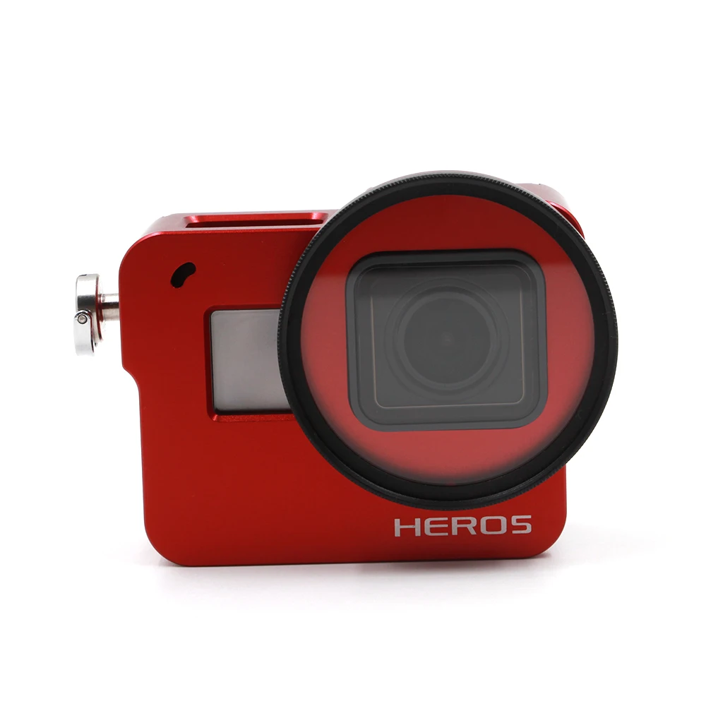 

TELESIN Red Aluminum Skeleton Rugged Cage with Back Cover + 52mm UV Lens + Lens Cap for GoPro Hero 6 Hero 5 Frame Housing Case