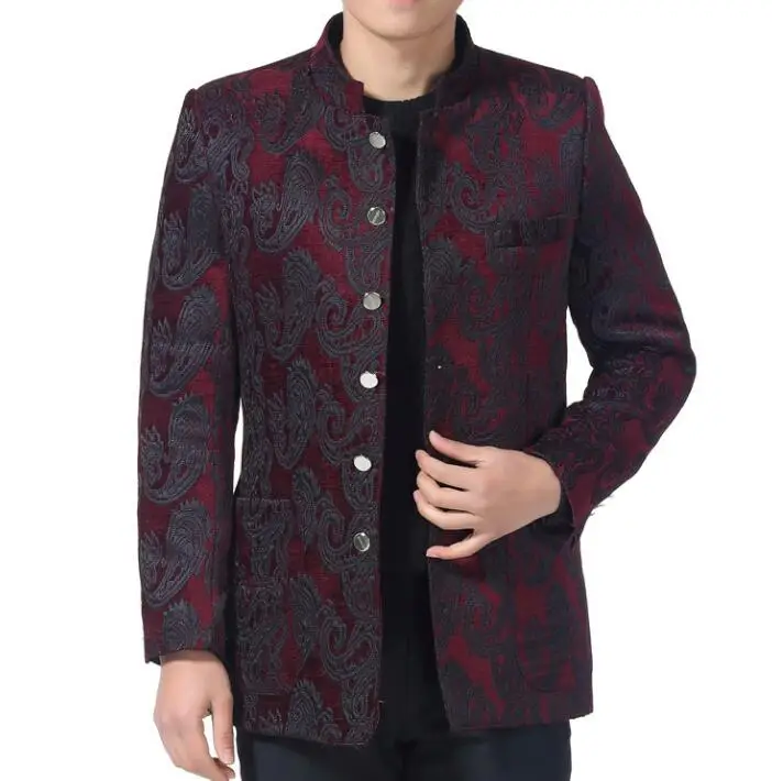 stand collar chinese tunic suits casual men blazers quinquagenarian
