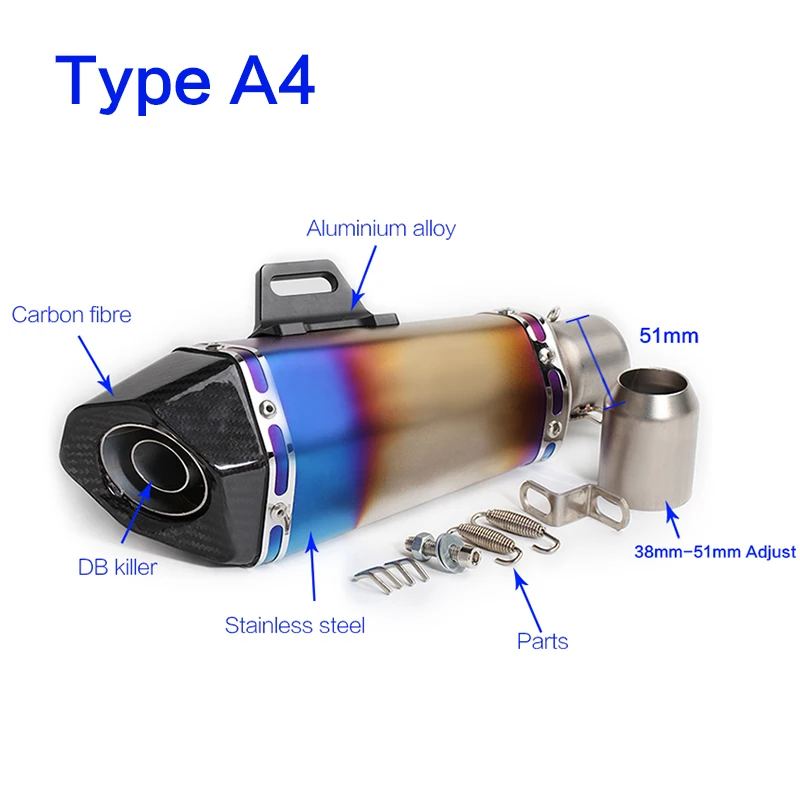 51 мм глушитель выхлопной трубы akrapovic sportst с дБ убийца для Бенелли 600 r6 r15 nc750x gsr 600 sv650 trk502 cbr250r - Цвет: Type A4