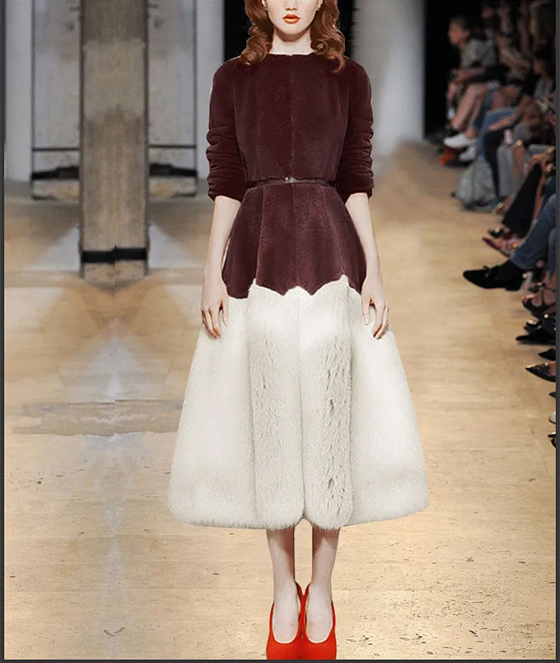 

See Orange Vintage Soft Faux Fur Winter Dress With Sashes For Women Thick Long Dress Warm Dress SO2200