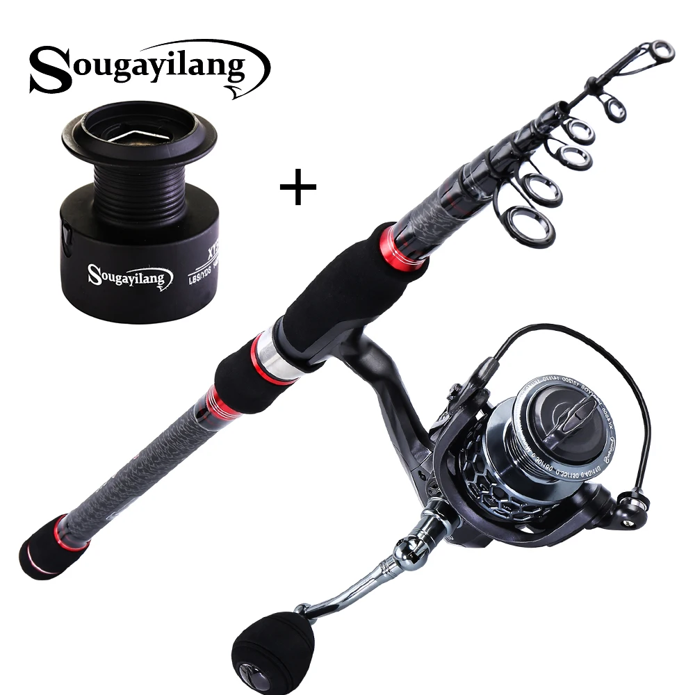 Sougayilang الصيد قضيب تلسكوبي إغراء الغزل الصيد قضيب كومبو الغزل الصيد بكرة 13 + 1BB المياه العذبة باس الصيد معالجة