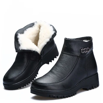 

YD-EVER 2019 Winter Snow Boots Women Ankle Boot Wedge Platform Heel Waterproof Natural Wool Fur Warm Women Boots shoes Big Size