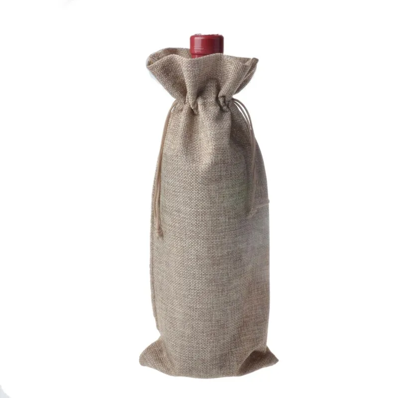 10 pcs 15cmx35cm Jute Wine Bottle Bag Burlap Hessian Gift Bags Packing Drawstring Bag Wine Bottle Covers