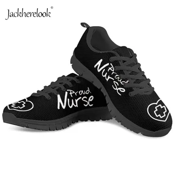 

Jackherelook Proud Nurse Sneakers Black Women Flats Shoes Casual Fashion Lace Up Air Mesh Ladies Walking Shoes Woman Nurse 2019