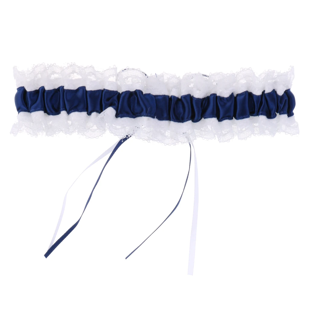 Elegant Bridal Garter Fashion Cute Women Crystal Charm Latest Bride's Wedding Sexy Garters Satin Lace Bow Knot Blue 