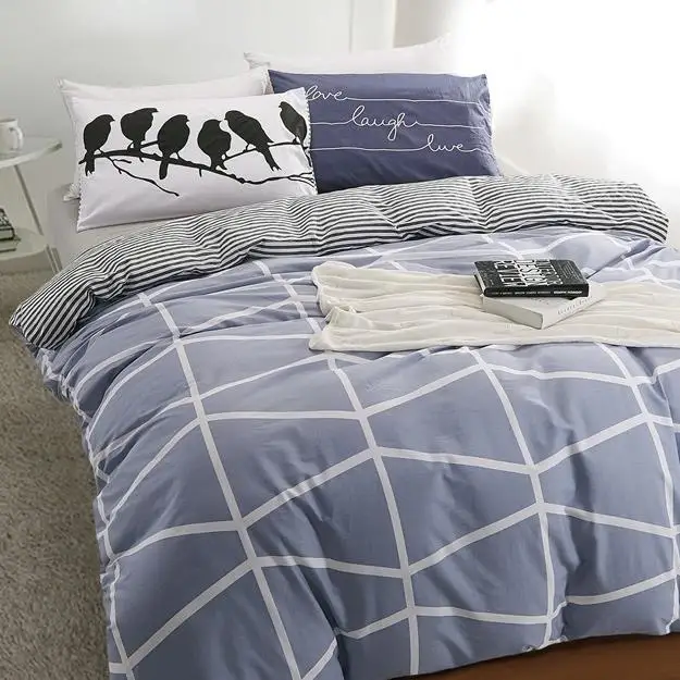 Quality cotton Duvet covers set,Grey Lattice bedding set,Double single