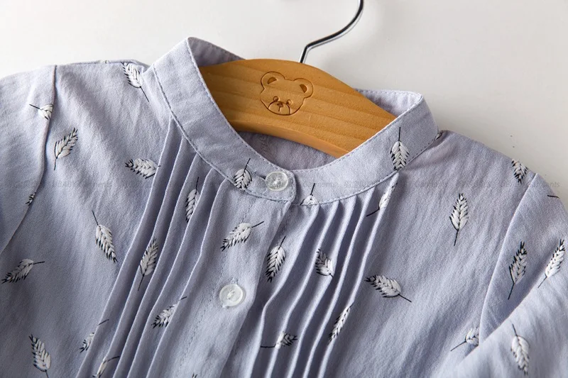 Коллекция года, Весенняя детская одежда рубашка с длинными рукавами для маленьких девочек детская блузка с принтом «листья» синие, розовые школьные рубашки для От 3 до 8 лет