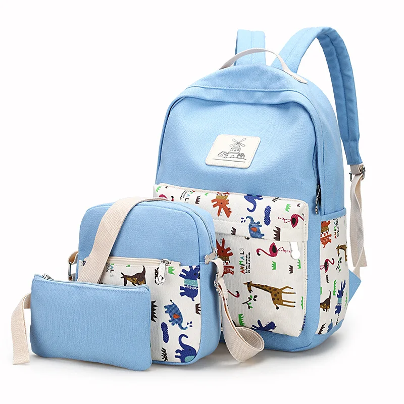 Fashion Design 2017 3set Backpacks Women School Bags for Cute Teenagers Girls Travel Bag Canvas Animal