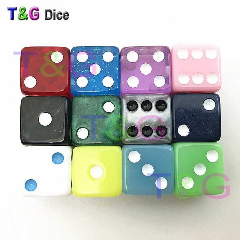 10PCS 12MM High Quality Dice Marbled Transparent Solid Glitter effect in square corners Plastic cube d6 Gambling