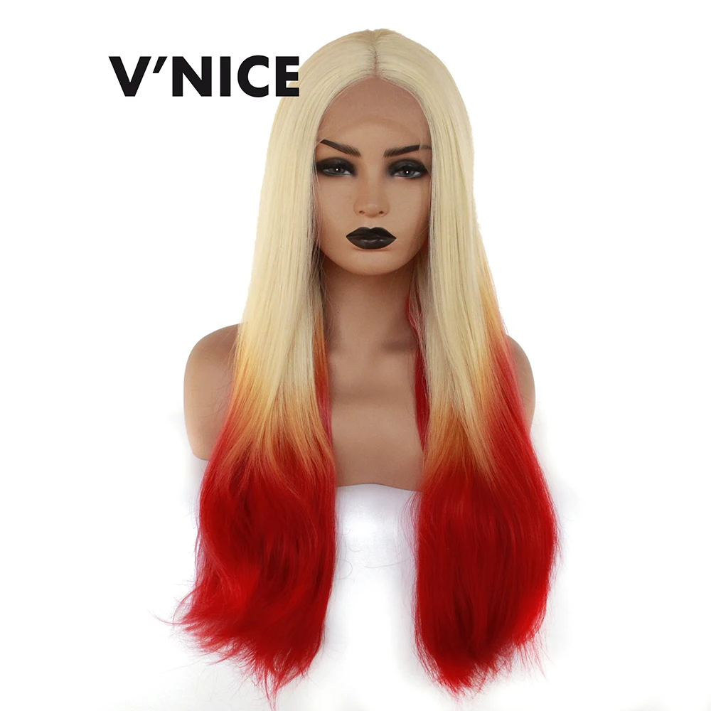 

Straight with Wavy at Ends Blonde Synthetic Lace Front Wig 613/Yellow/Red Bleach Blonde Daily Natural Wig for White Women
