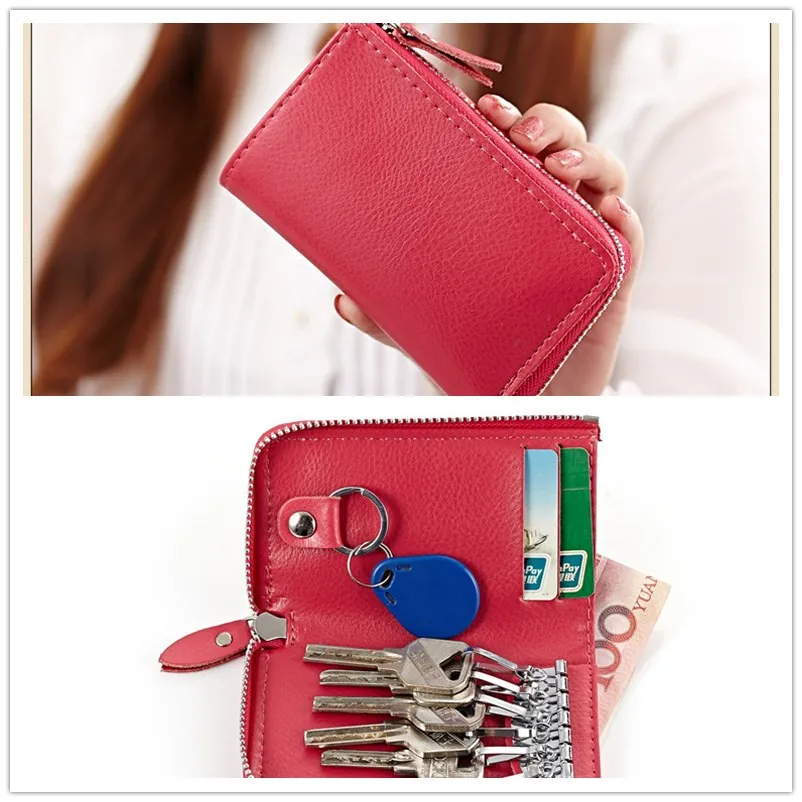 Free shipping Cowhide multicolor recreation multi function key bag