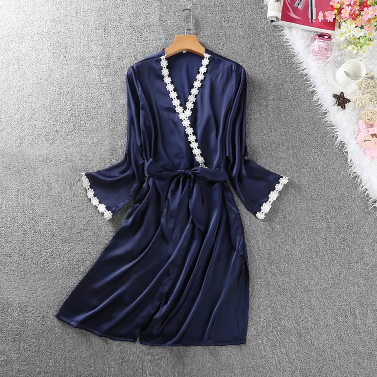 

Herislim Women Silk Sleepwear Robe Sexy Night Robes Long Sleeve Lace Dressing Gown Bride Bridesmaid Kimono Bathrobe Nightwear