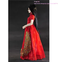 Ancient Chinese Wedding Dress for BJD Dolls 1/3 Bride costume dress gold peacock embroidery pattern female girl doll bjd clothes