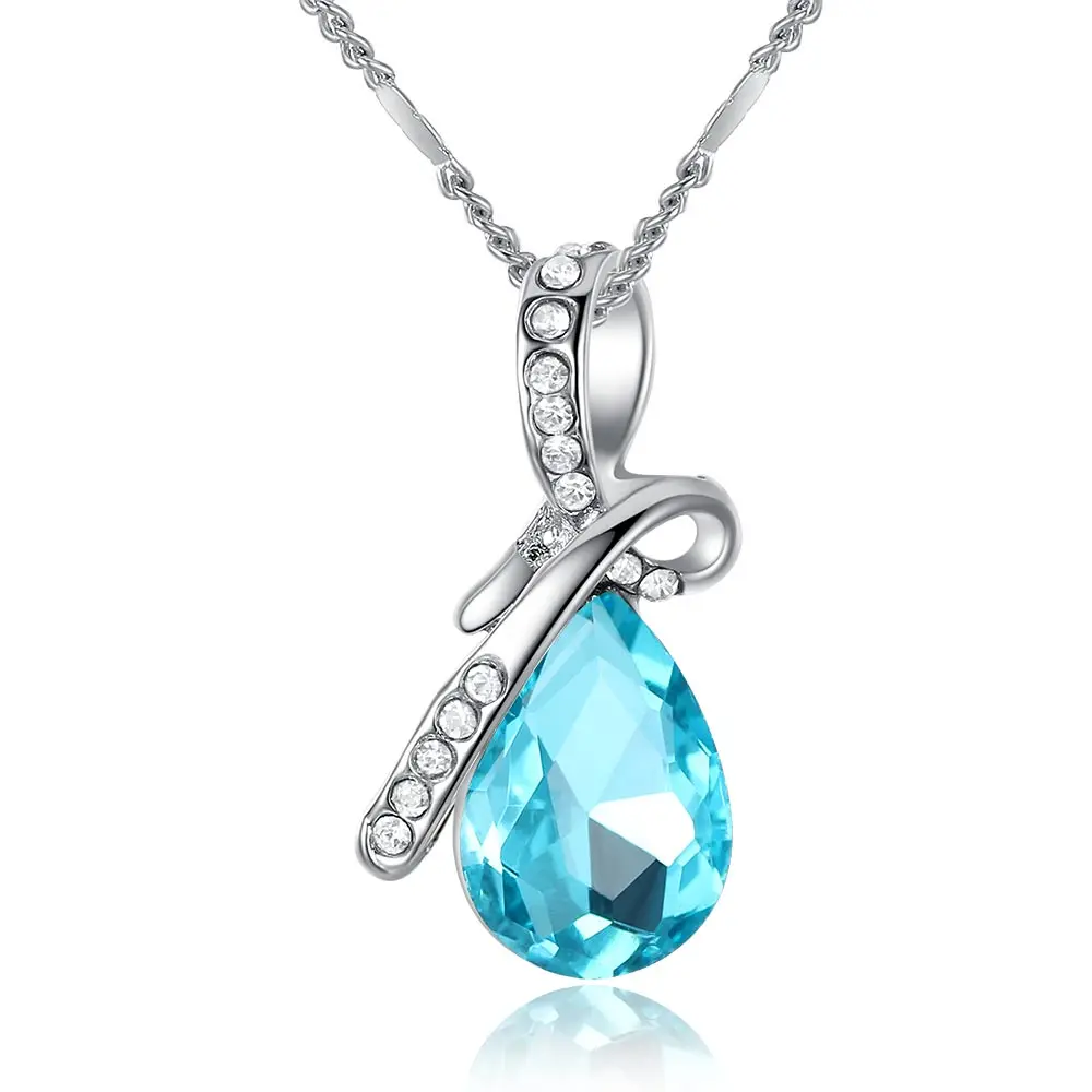 Модное ювелирное изделие, 2 цвета, длинное хрустальное ожерелье с подвеской в виде сердца, цепочка для женщин, Любовное ожерелье, s& кулоны, ожерелье - Окраска металла: Acid Blue