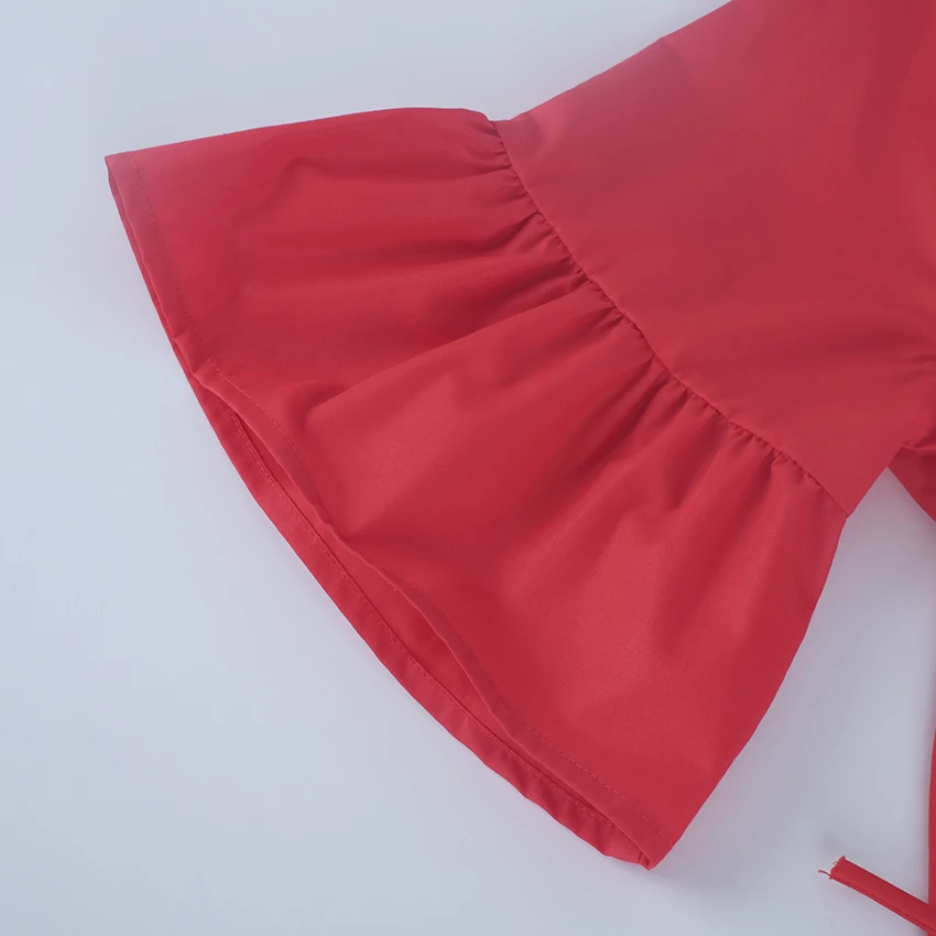 OOTN Плиссированное мини-платье, Женская туника, красный сарафан, ассиметричный глубокий v-образный вырез,, летние солнцезащитные Платья для женщин, короткий рукав, пояс