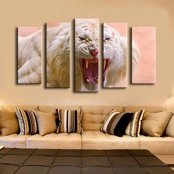 roaring white tiger wall painting for home decor animal ...
