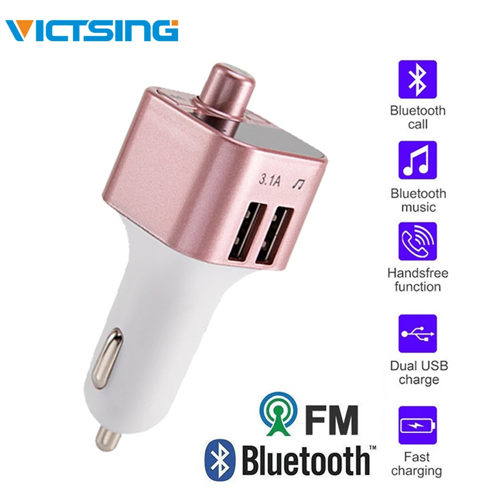 

VicTsing Wireless Bluetooth MP3 Player Car FM Transmitter Radio Hands-Free Car Kit USB Charger Fast Charging Black White Gold