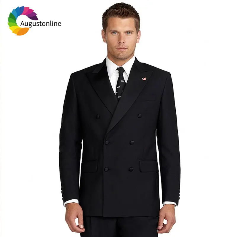 Double Breasted Black Men Suits for Wedding Suit Pants Peaked Lapel 2Pieces Slim Fit Best Man Blazers Jacket Custom Made Ternos italian grey mens wedding suits double breasted man blazers jacket wide peaked lapel 3pieces custom made groom tuxedos ternos