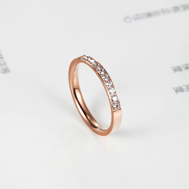 Wedding Rings Fashion Jewelry Crystal Stainless Steel Rose Gold Color Female Ring For Woman And Girl Gift