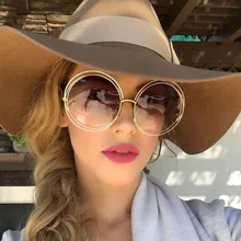 Винтажные круглые очки большого размера увеличенные линзы солнцезащитные очки для мужчин Роскошная металлическая оправа солнцезащитные очки женские Sonnenbrille