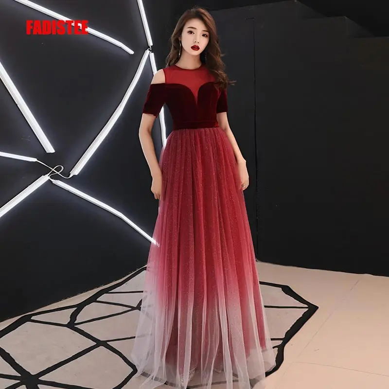 

FADISTEE New arrival modern party dress evening dresses prom lace A-line gradually changing color tulle velour sexy zipper 2019