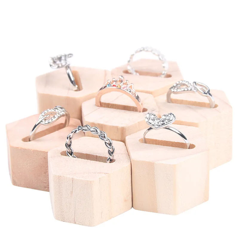 

New Fashion lot of 7 Solid Wood Ring Display Holder Ring Display Showcase Jewelry Display Stand