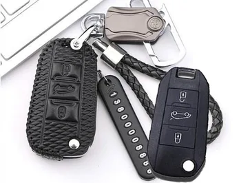 

Genuine Leather Car Key Case Holder Wallet For 2011 Peugeot 508 3 Buttons Replacement Key Holder