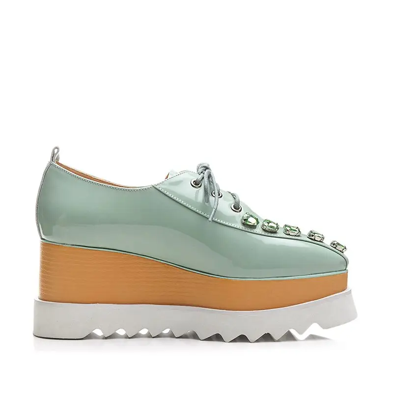 Pompes Chaussures Étanche Wedge Dentelle Pot Green Noir Cristal Cuir Vache Krazing L01 Carré Femmes Augmenté En mint Bout Superstar 2018 Up SvwAXnfg